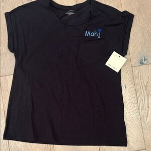 NWT Max Studio Black Tee with Blue Detail embroidery custom Mahj tee
